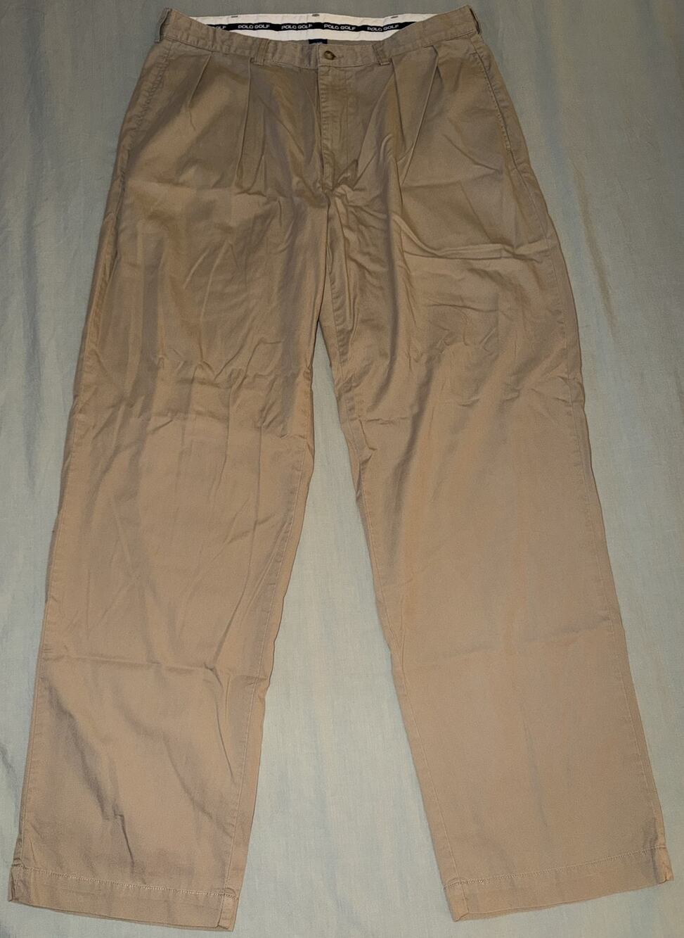 Polo Golf Ralph Lauren Mens Pleated Chino Pants Khaki Tan 100% Cotton 36x32